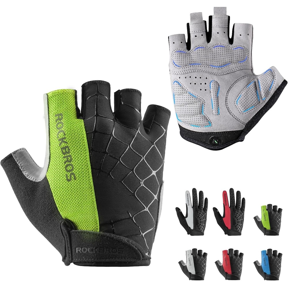image:imageROCKBROS Cycling Gloves for Men Women Mountain Bike Gloves SBR Pad AntiSlip Road Riding Bicycle Biking Gloves for Cycling Motorcycle GymGreen