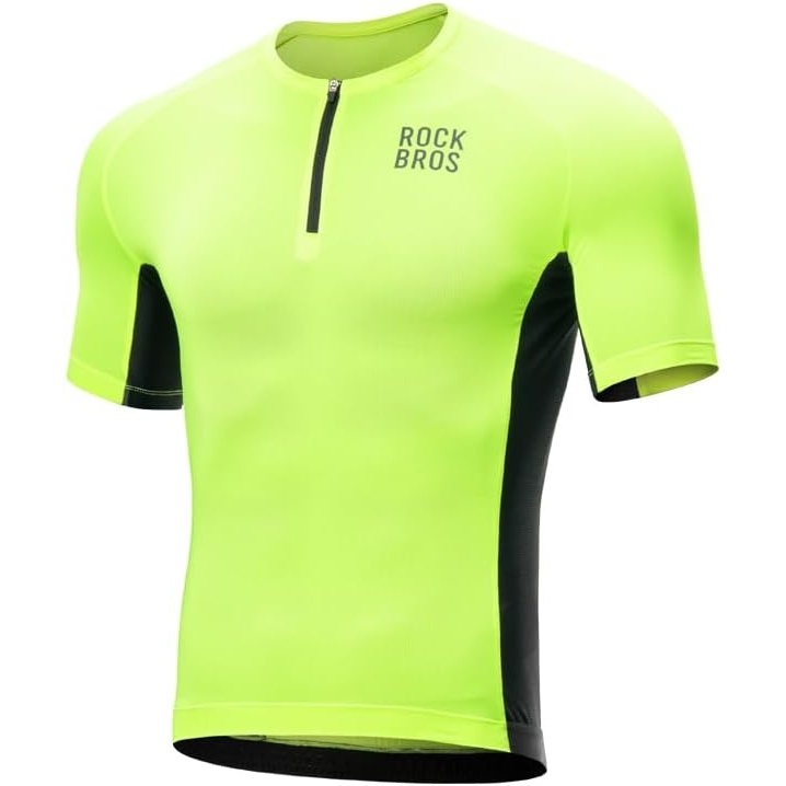 image:imageROCKBROS Cycling Jersey Men Short Sleeve Half Zipper with 3 Rear Pockets Bike Jersey for Men Cycling Quick Dry Bike Shirts
