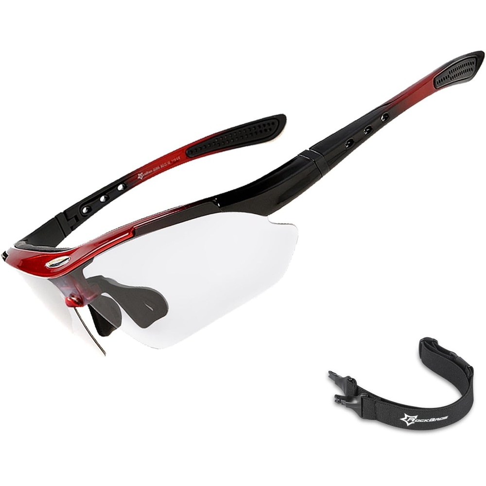 image:imageROCKBROS Pickleball Glasses for Men Women ANSI Z871 Photochromic Sports Sunglasses UV400 Protection Interchangeable StrapRed
