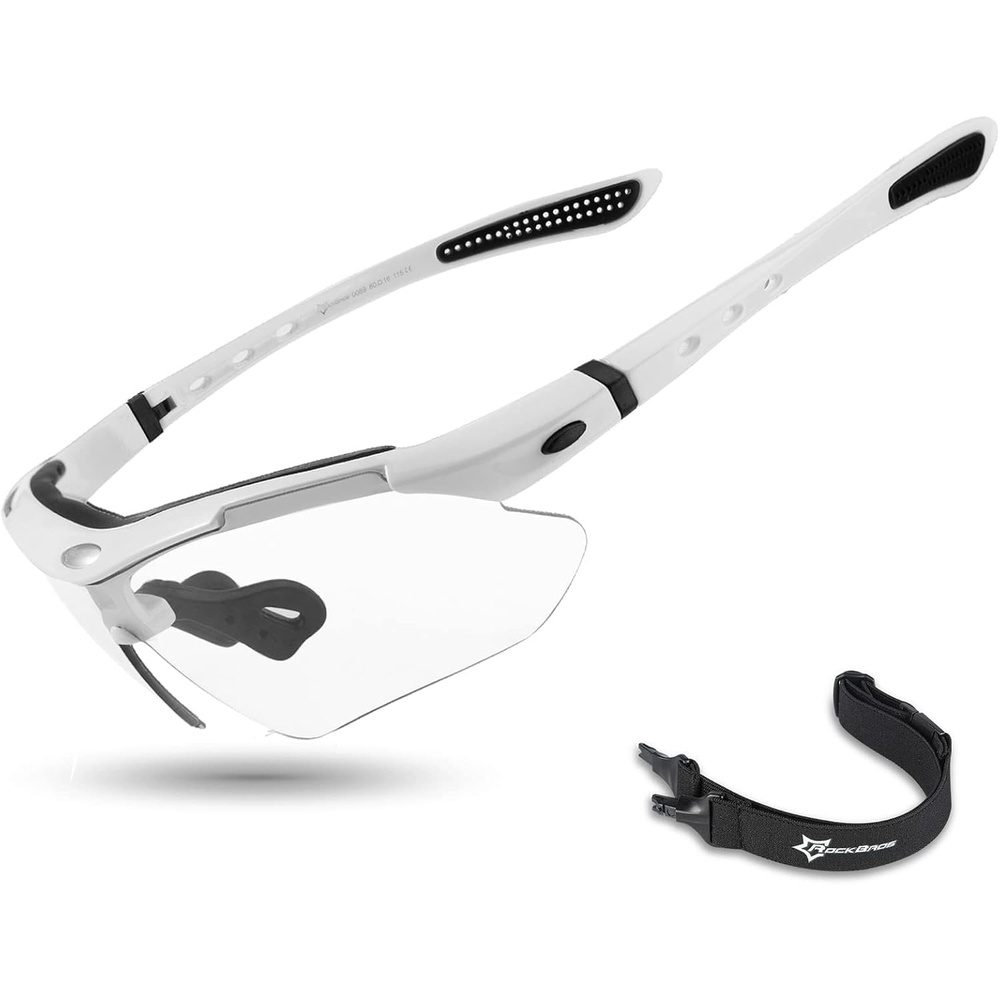 image:imageROCKBROS Pickleball Glasses for Men Women ANSI Z871 Photochromic Sports Sunglasses UV400 Protection Interchangeable StrapWhite
