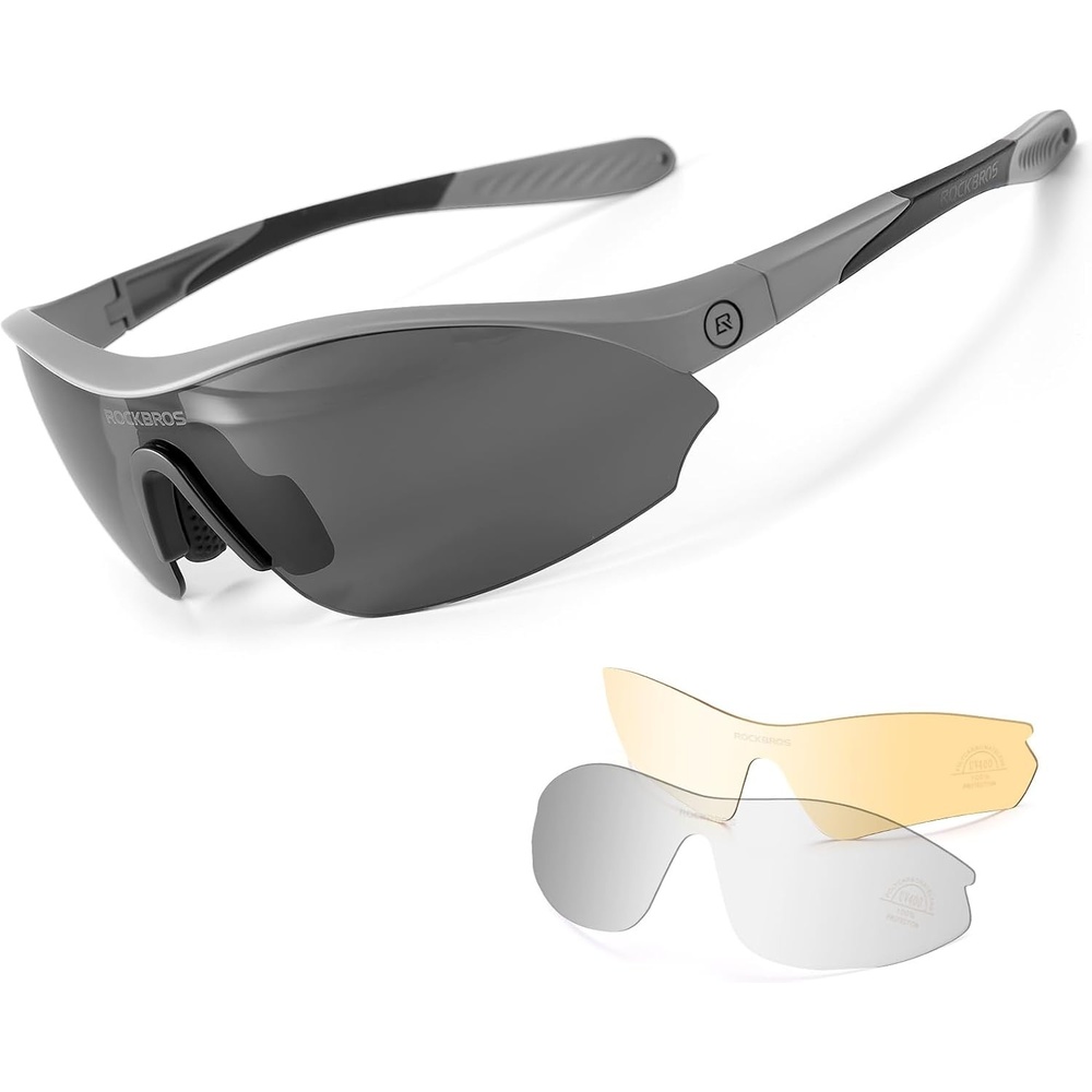 image:imageROCKBROS Polarized Sports Sunglasses with 3 Interchangeable Lens Cycling Sun Glasses for Men Women Baseball Running GolfGray Polarized Lens Gray Frame