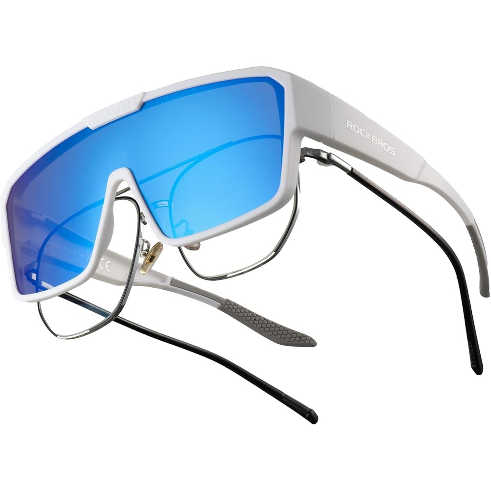 image:imageROCKBROS Sunglasses Over Glasses for Men Women Polarized Fit Over Glasses Sunglasses for Fishing Cycling DrivingWhite FrameMirror Blue Lens