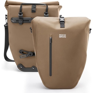 ROCKBROS Bike Panniers 20L Waterproof Roll Up Bike Rack Bag Adjustable Quick Release Buckles,Reflective for Road Mountain Cycling Traveling Commuting(Camel Brown Reflective*2)