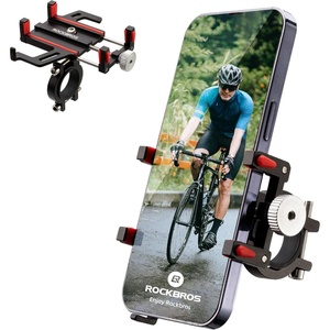 ROCKBROS Bike Phone Holder, Motorcycle Phone Mount, Anti-Shake Cell Phone Holder, 360° Adjustable for iPhone 16, 15 Pro Max/Plus, S9, S10 and More 4.7″ to 7″ Smartphones，Black(Red)
