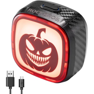 ROCKBROS Bike Tail Light Smart,Type-C 400mAh Battery& Adjustable Angle,Dual Mounting Bicycle Rear Lights,IPX5 Waterproof,Cycling Safety Taillight Accessories for Men Women Kids(Pumpkin Lantern)