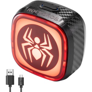 ROCKBROS Bike Tail Light Smart,Type-C 400mAh Battery& Adjustable Angle,Dual Mounting Bicycle Rear Lights,IPX5 Waterproof,Cycling Safety Taillight Accessories for Men Women Kids(Spider Symbol)