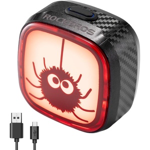 ROCKBROS Bike Tail Light Smart,Type-C 400mAh Battery& Adjustable Angle,Dual Mounting Bicycle Rear Lights,IPX5 Waterproof,Cycling Safety Taillight Accessories for Men Women Kids(Little Spider)