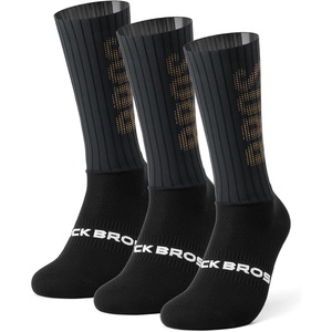 ROCKBROS Cycling Compression Socks,Crew Length,Non-Slip,Breathable&Wicking,Road,Bike Sports and Running for Men Women,3-Packs(Black Stripe-3 Pairs)