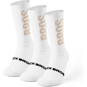 ROCKBROS Cycling Compression Socks,Crew Length,Non-Slip,Breathable&Wicking,Road,Bike Sports and Running for Men Women,3-Packs(White Stripes-3 Pairs)
