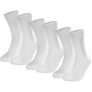 ROCKBROS Cycling Socks,Crew Length,Breathable & Non-Sticky with reflective logo,All Seasons for Men Women Bike Socks(White-3 Pairs)