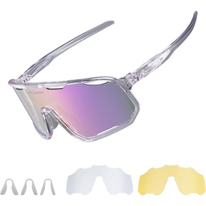 ROCKBROS Photochromic Sunglasses for Men Women,UV400 Protection Cycling Glasses,MTB Cycling Sports Sunglasses,3 Lenses(Photochromic+deep Purple)