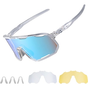 ROCKBROS Photochromic Sunglasses for Men Women,UV400 Protection Cycling Glasses,MTB Cycling Sports Sunglasses,3 Lenses(Photochromic+ice Blue)