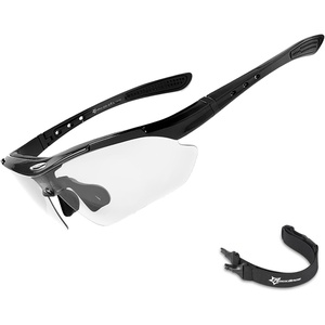 ROCKBROS Pickleball Glasses for Men Women ANSI Z87.1 Photochromic Sports Sunglasses UV400 Protection Interchangeable Strap(Black)