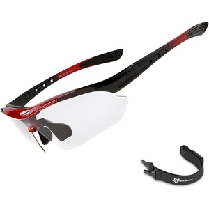 ROCKBROS Pickleball Glasses for Men Women ANSI Z87.1 Photochromic Sports Sunglasses UV400 Protection Interchangeable Strap(Red)