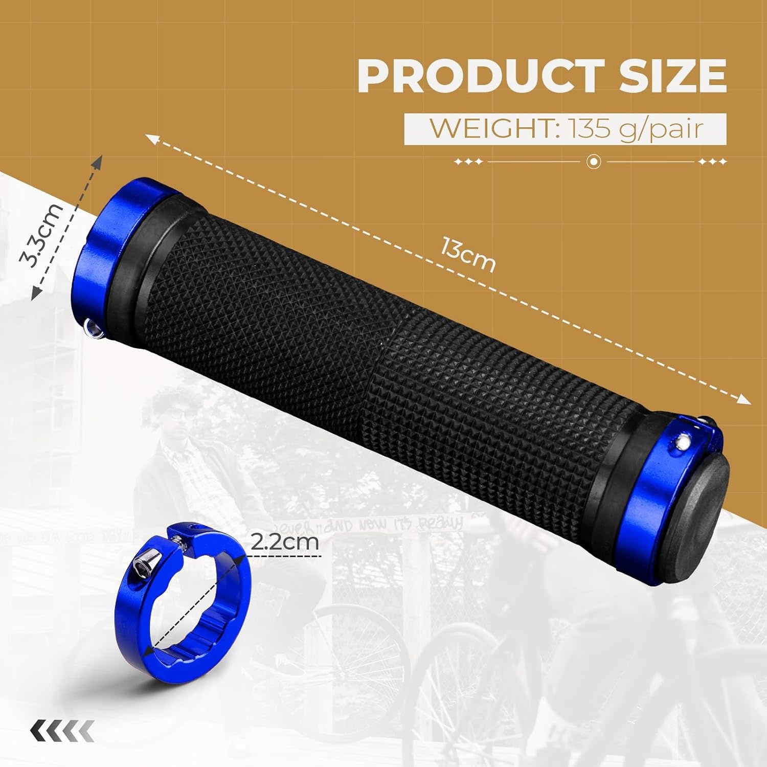 image:imageROCKBROS Bike Grips Single Lock on Mountain Bike Soft NonSlip Bike Handle Grips Fits for MTB Handle BarBlue