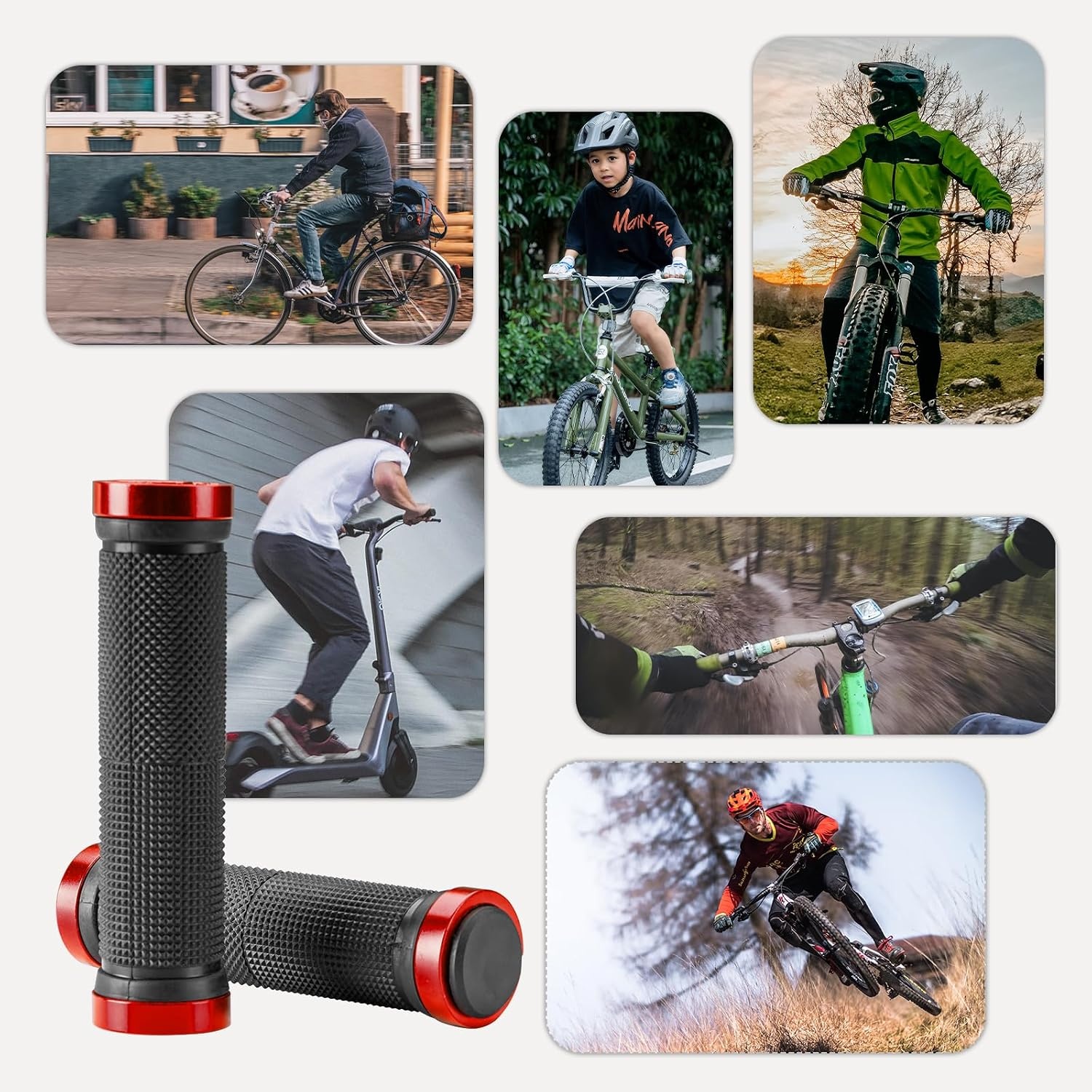 image:imageROCKBROS Bike Grips Single Lock on Mountain Bike Soft NonSlip Bike Handle Grips Fits for MTB Handle BarRed