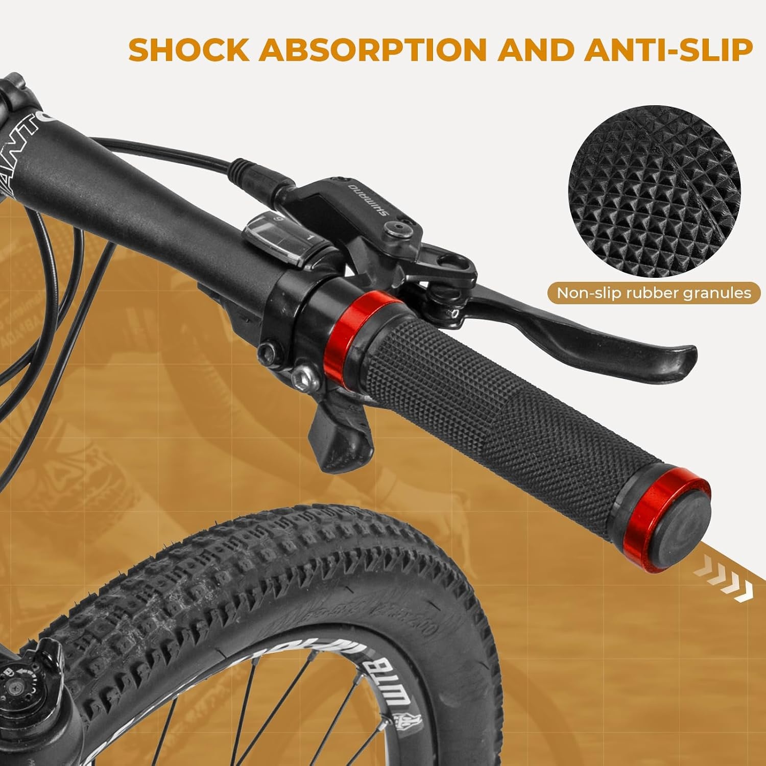 image:imageROCKBROS Bike Grips Single Lock on Mountain Bike Soft NonSlip Bike Handle Grips Fits for MTB Handle BarRed