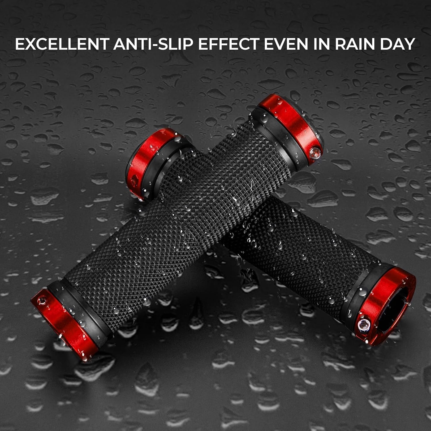 image:imageROCKBROS Bike Grips Single Lock on Mountain Bike Soft NonSlip Bike Handle Grips Fits for MTB Handle BarRed