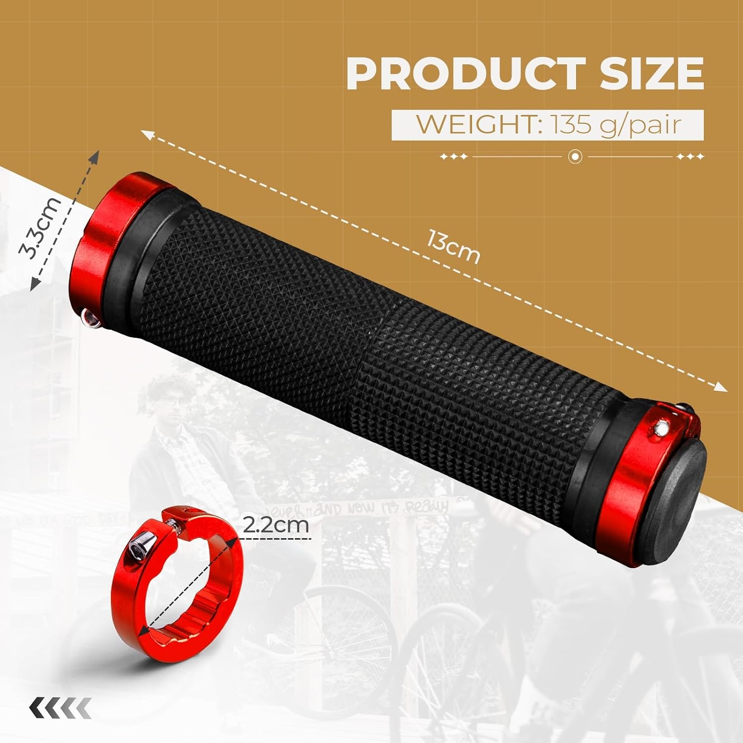 image:imageROCKBROS Bike Grips Single Lock on Mountain Bike Soft NonSlip Bike Handle Grips Fits for MTB Handle BarRed