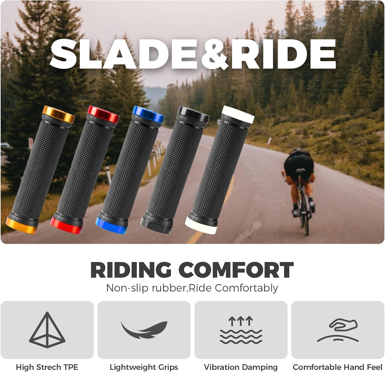 image:imageROCKBROS Bike Grips Single Lock on Mountain Bike Soft NonSlip Bike Handle Grips Fits for MTB Handle BarWhite