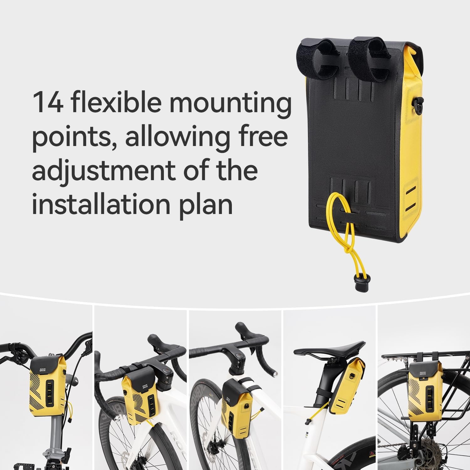 image:imageROCKBROS Bike Handlebar Bag Waterproof Stem Bag with Magnetic Closure 13 L Capacity for Cycling Snacks and Phone Convertible Shoulder Pack for Road Mountain Folding Bikes Yellow