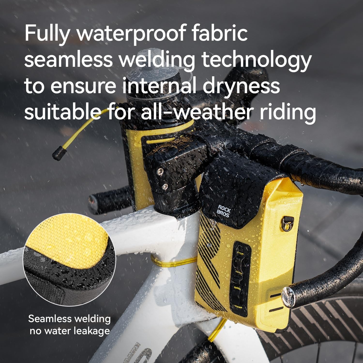 image:imageROCKBROS Bike Handlebar Bag Waterproof Stem Bag with Magnetic Closure 13 L Capacity for Cycling Snacks and Phone Convertible Shoulder Pack for Road Mountain Folding Bikes Yellow