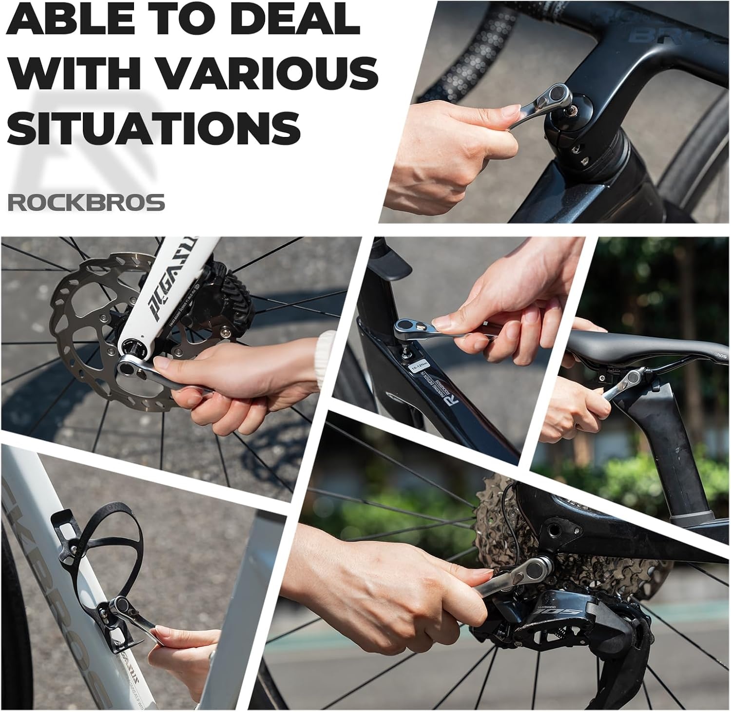 image:imageROCKBROS Bike Tool Kit Portable Bike Multitool with 7 Magnetic Bits Ratchet Wrench amp CO2 Inflator Nozzle Bike Tire Repair Kit with Tire Levers for Road and MTB Emergency