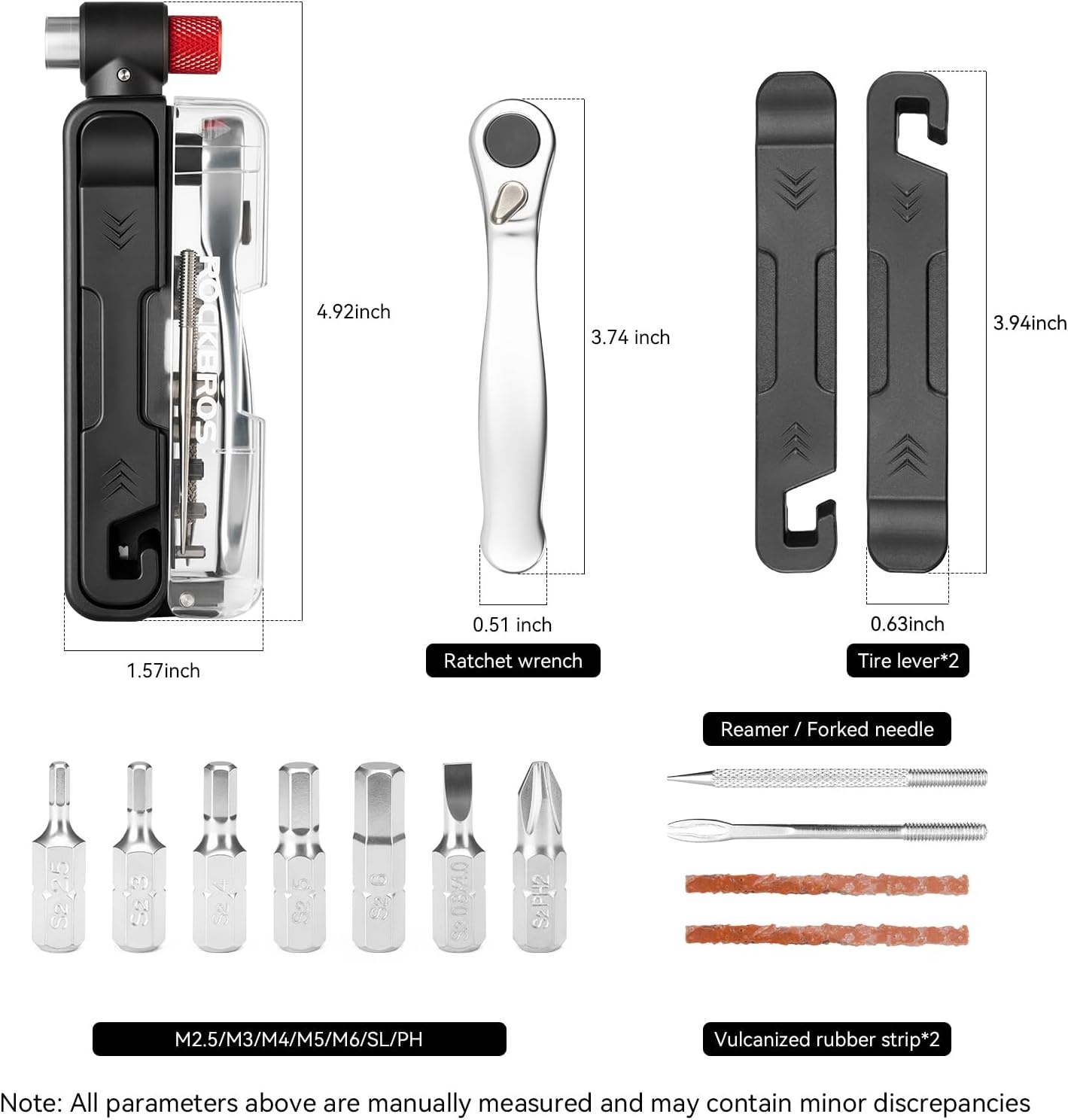 image:imageROCKBROS Bike Tool Kit Portable Bike Multitool with 7 Magnetic Bits Ratchet Wrench amp CO2 Inflator Nozzle Bike Tire Repair Kit with Tire Levers for Road and MTB Emergency
