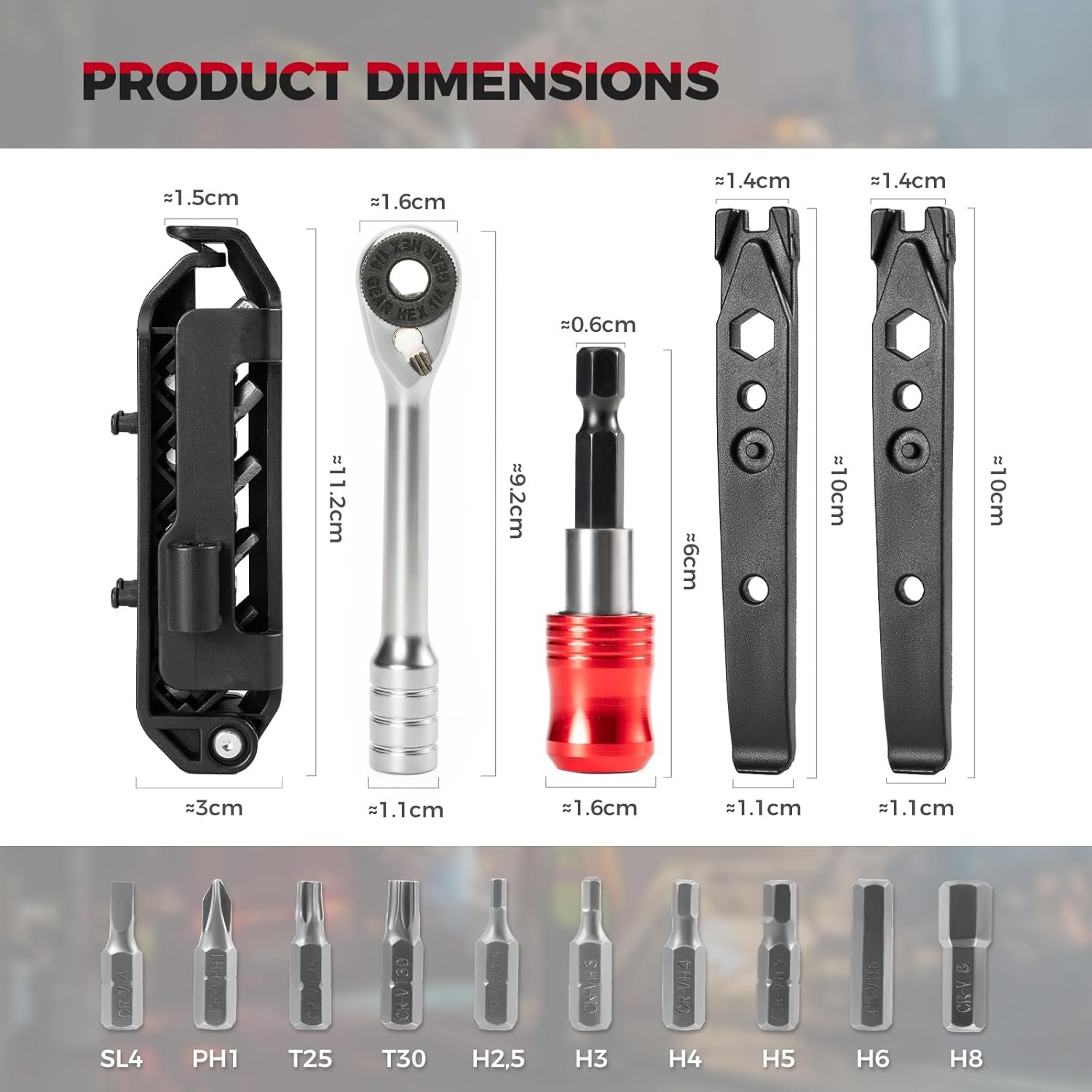 image:imageROCKBROS Bike Tool Kits 14 in 1 MultiFunction Bike Repair Kits Portable Foldable Bike accessories Reversible Ratchet Wrench with 10 Bits 2 Tire Levers