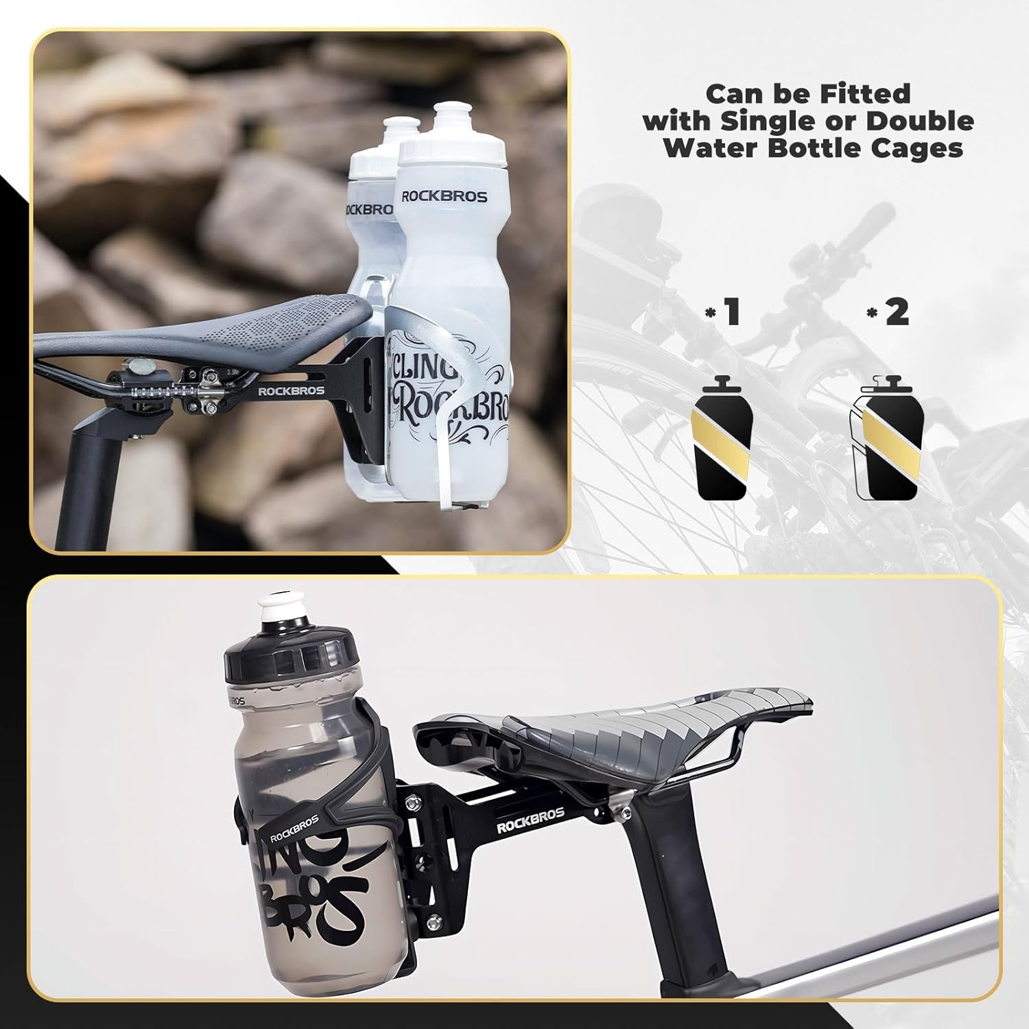 image:imageROCKBROS Bike Water Bottle Cages Saddle Cage Converter with Bicycle Bottle Holder Saddle Mount Adapter and Adjustable Angle Aluminum Alloy Lightweight Suitable for Road Bike MTB