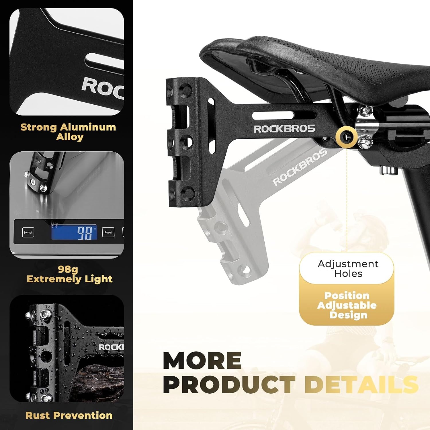 image:imageROCKBROS Bike Water Bottle Cages Saddle Cage Converter with Bicycle Bottle Holder Saddle Mount Adapter and Adjustable Angle Aluminum Alloy Lightweight Suitable for Road Bike MTB