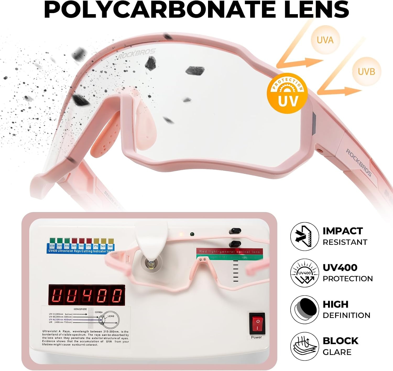 image:imageROCKBROS Kids Photochromic Sunglasses Boys Girls Cycling Runing Glasses TR90 Lightweight UV400 Sports Sunglasses Age 614Light Pink