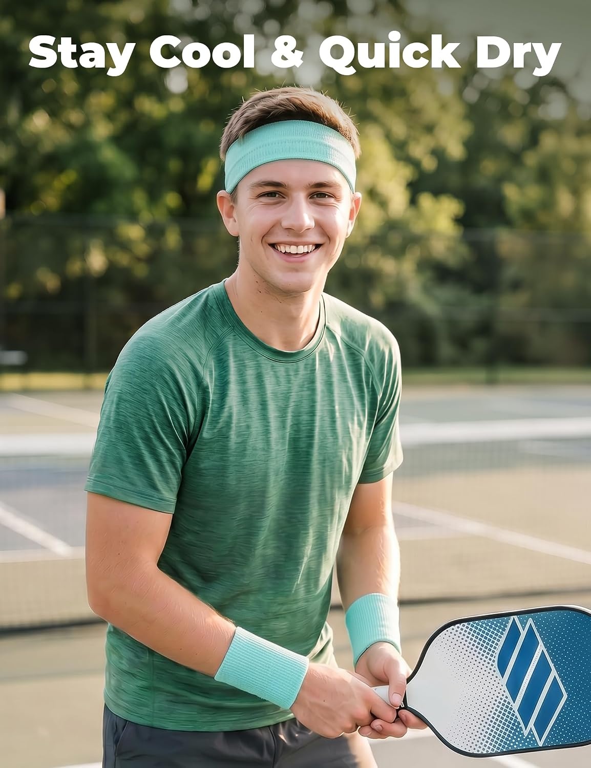 image:imageROCKBROS Pickleball Headband Ice Silk Elastic Cooling Sweatband for Men Women Running Gym Tennis SoccerBlue and Blue