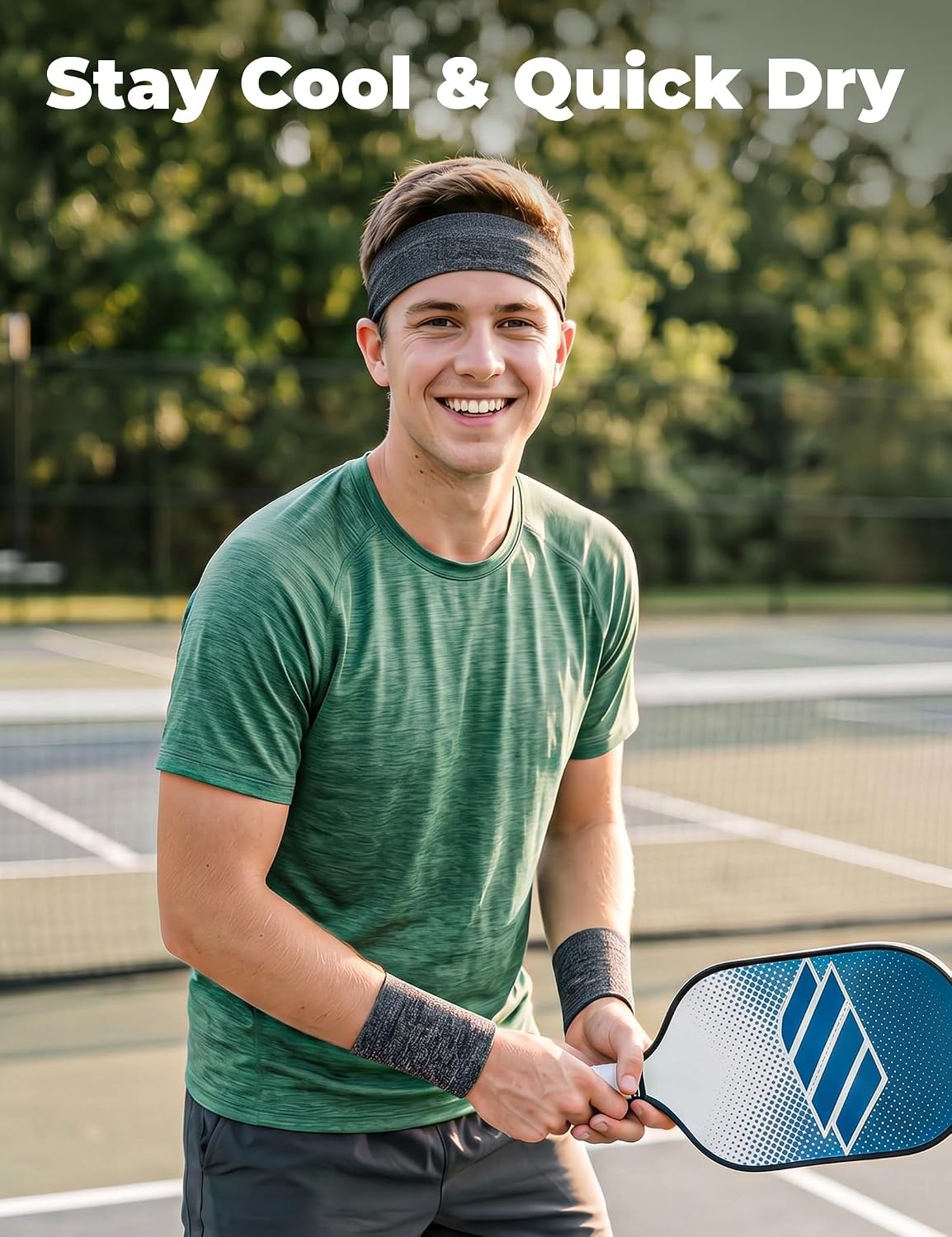 image:imageROCKBROS Pickleball Headband Ice Silk Elastic Cooling Sweatband for Men Women Running Gym Tennis SoccerGrey and Grey