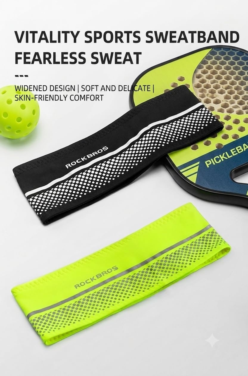 image:imageROCKBROS Pickleball Headband Thick Elastic Sweatband Striped Headband for Men Women Sports Hair Accessory Pickleball Accessories Gifts for Lovers Running Gym Soccer TennisFluorescent Yellow