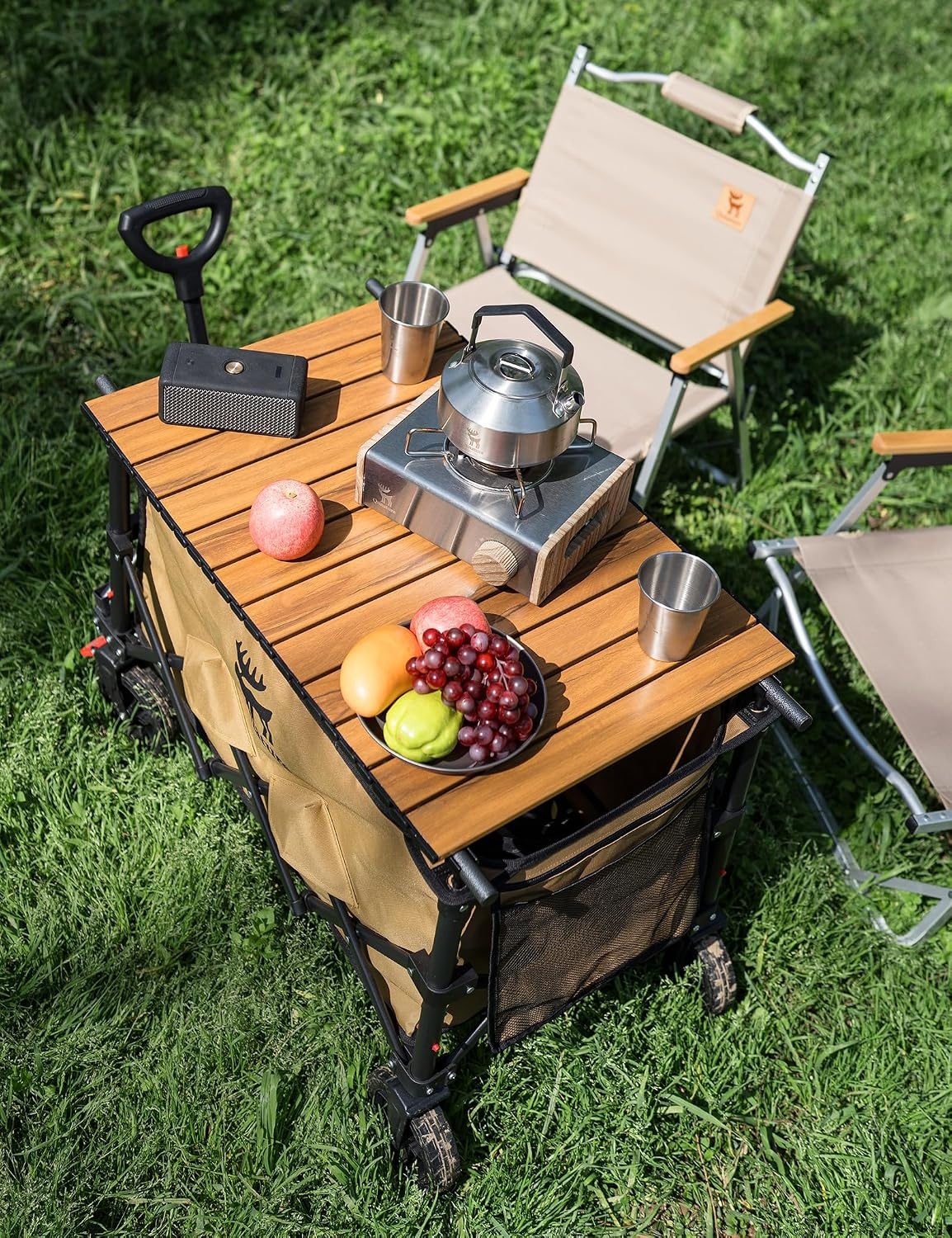 image:imageWagons Carts Foldable Cart with Wheels Collapsible Wagon for Grocery Shopping Garden Camping Beach Lightweight with 220BLS Capacity 120L Heavy Duty Utility120L