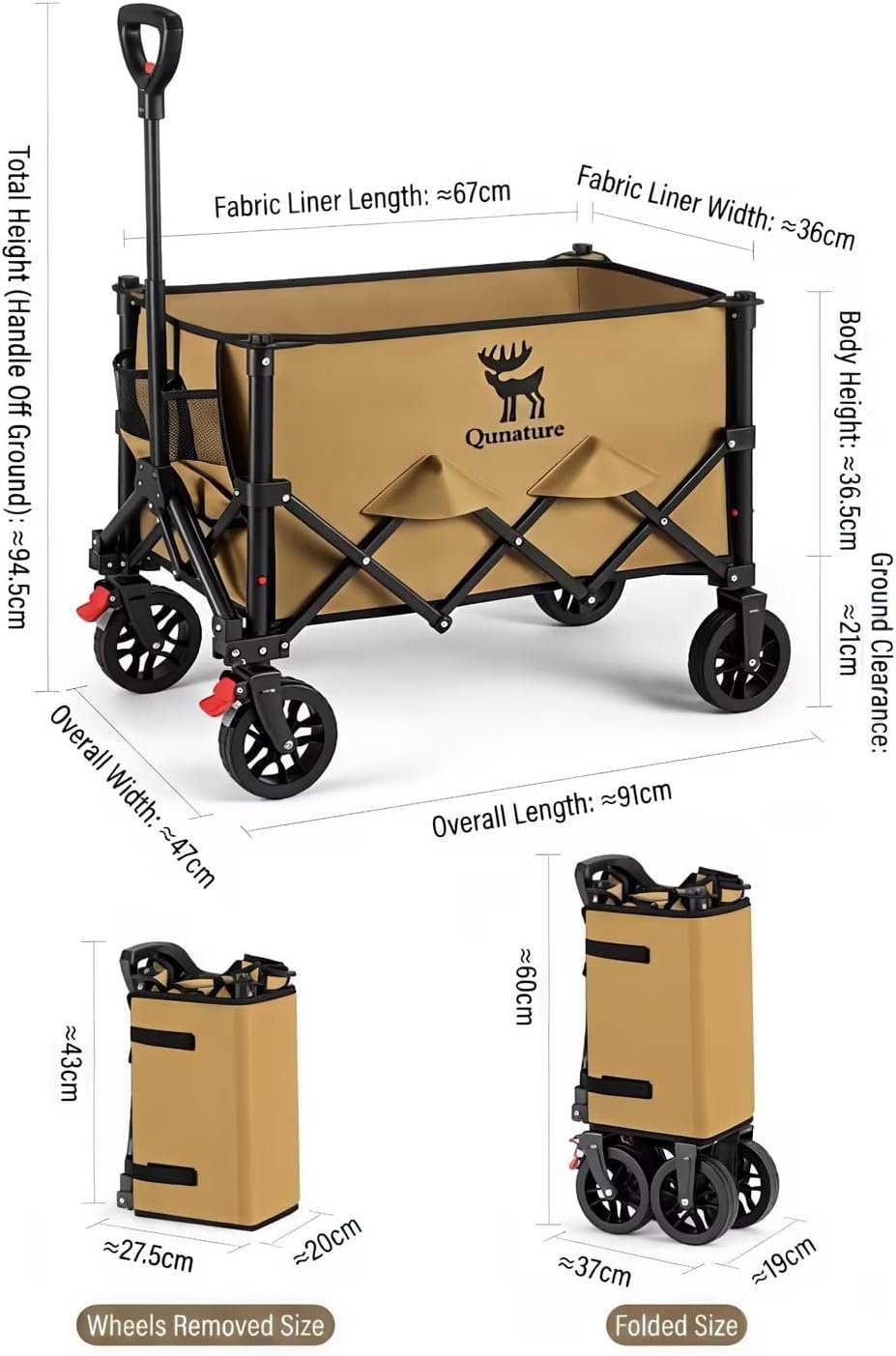 image:imageWagons Carts Foldable Cart with Wheels Collapsible Wagon for Grocery Shopping Garden Camping Beach Lightweight with 220BLS Capacity 120L Heavy Duty Utility120L