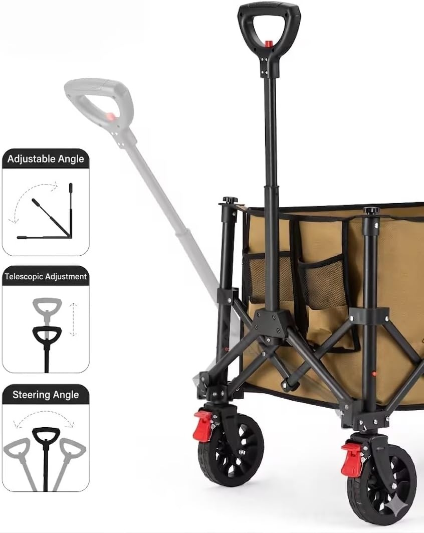 image:imageWagons Carts Foldable Cart with Wheels Collapsible Wagon for Grocery Shopping Garden Camping Beach Lightweight with 220BLS Capacity 120L Heavy Duty Utility120L