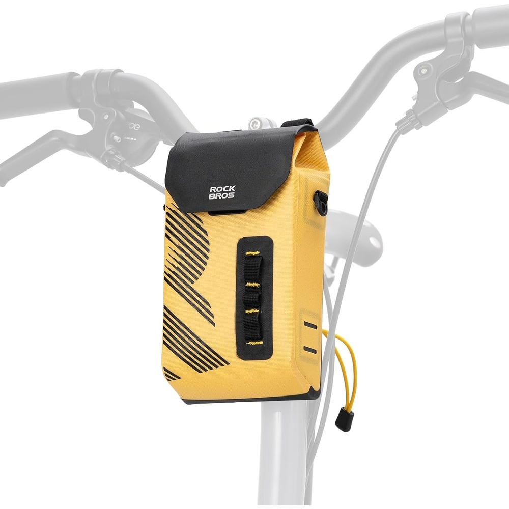 image:imageROCKBROS Bike Handlebar Bag Waterproof Stem Bag with Magnetic Closure 13 L Capacity for Cycling Snacks and Phone Convertible Shoulder Pack for Road Mountain Folding Bikes Yellow