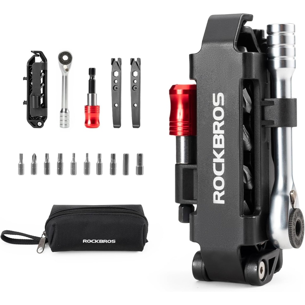 image:imageROCKBROS Bike Tool Kits 14 in 1 MultiFunction Bike Repair Kits Portable Foldable Bike accessories Reversible Ratchet Wrench with 10 Bits 2 Tire Levers