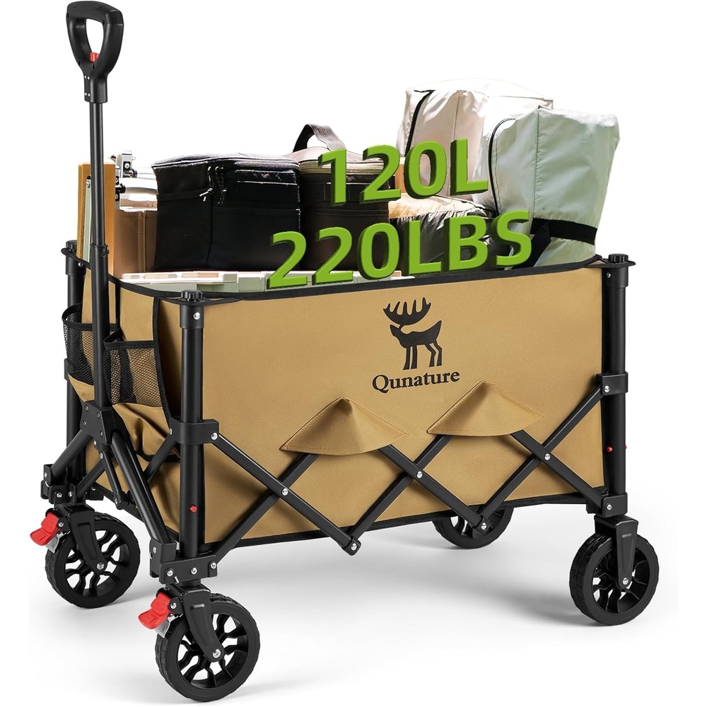 image:imageWagons Carts Foldable Cart with Wheels Collapsible Wagon for Grocery Shopping Garden Camping Beach Lightweight with 220BLS Capacity 120L Heavy Duty Utility120L