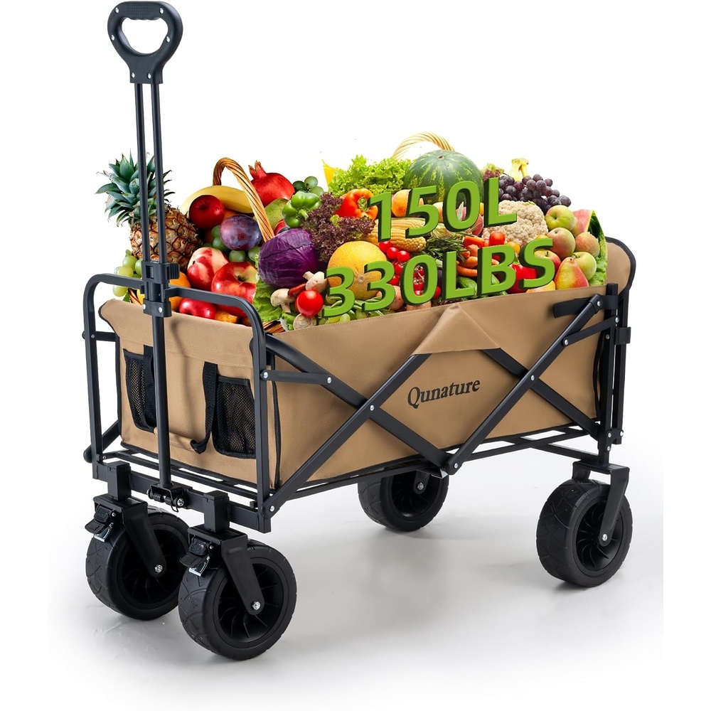 image:imageWagons Carts Foldable Cart with Wheels Collapsible Wagon for Grocery Shopping Garden Camping Beach Lightweight with 220BLS Capacity 120L Heavy Duty Utility150Lup to 180L