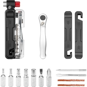ROCKBROS Bike Tool Kit, Portable Bike Multitool with 7 Magnetic Bits, Ratchet Wrench & CO2 Inflator Nozzle, Bike Tire Repair Kit with Tire Levers for Road and MTB Emergency