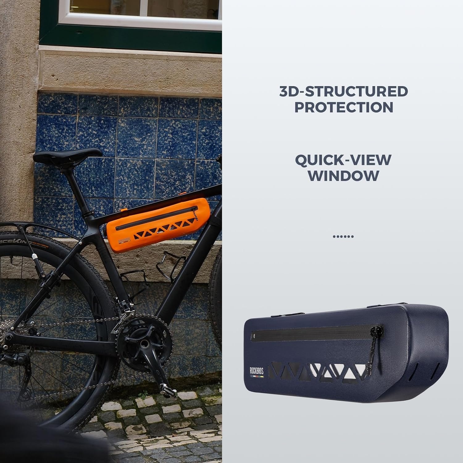 image:imageROCKBROS Bike Frame Bag Waterproof Under Top Tube Bike Bag Lightweight Buckle Lock Design TPU Material Frame Bag 17L Easy to Install Cycling Commuting for MTB Road BikeOrange