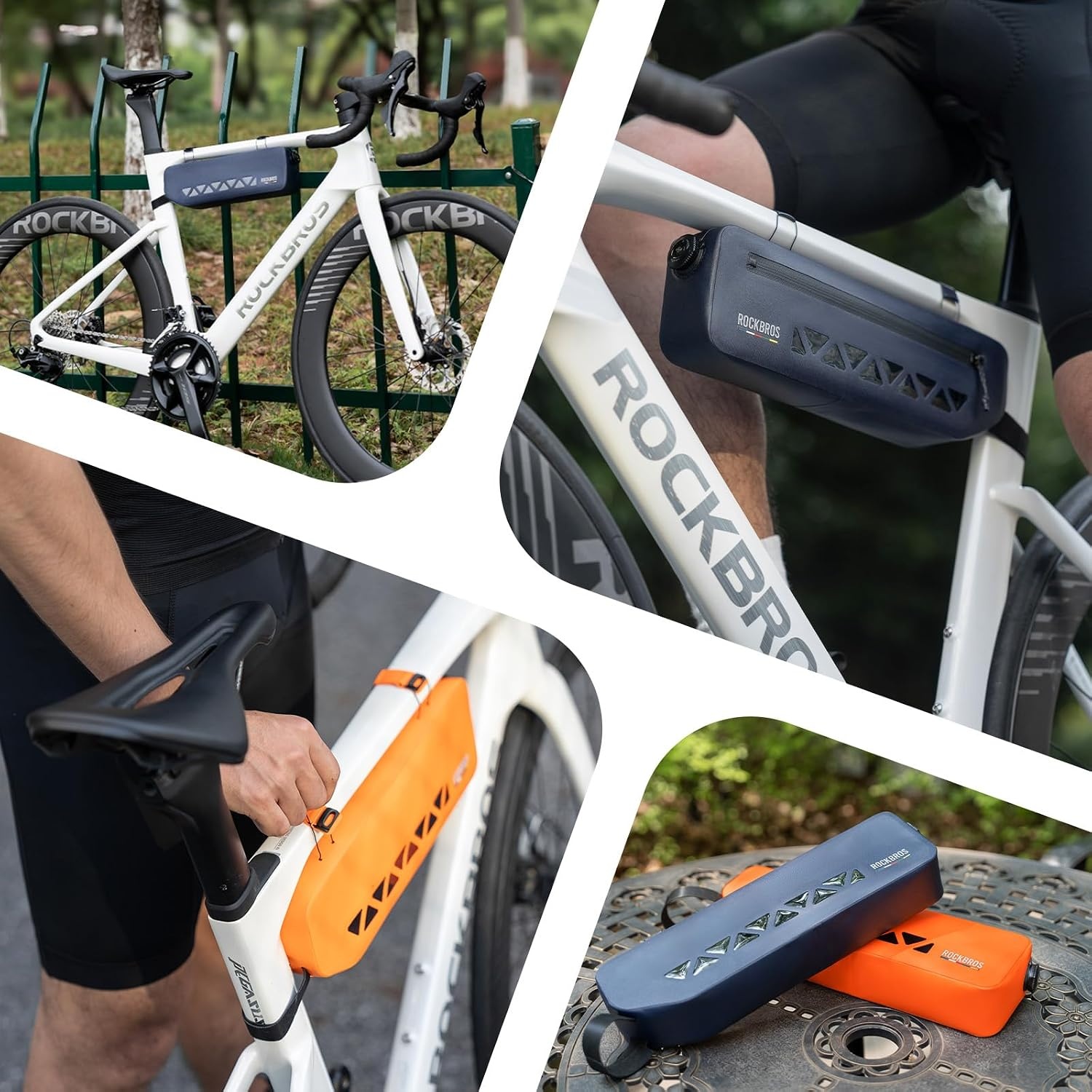 image:imageROCKBROS Bike Frame Bag Waterproof Under Top Tube Bike Bag Lightweight Buckle Lock Design TPU Material Frame Bag 17L Easy to Install Cycling Commuting for MTB Road BikeOrange
