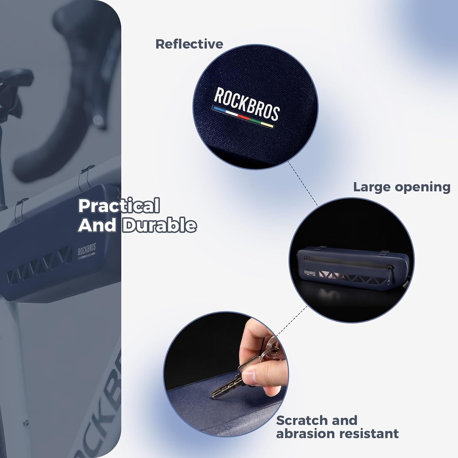 image:imageROCKBROS Bike Frame Bag Waterproof Under Top Tube Bike Bag Lightweight Buckle Lock Design TPU Material Frame Bag 17L Easy to Install Cycling Commuting for MTB Road BikeOrange
