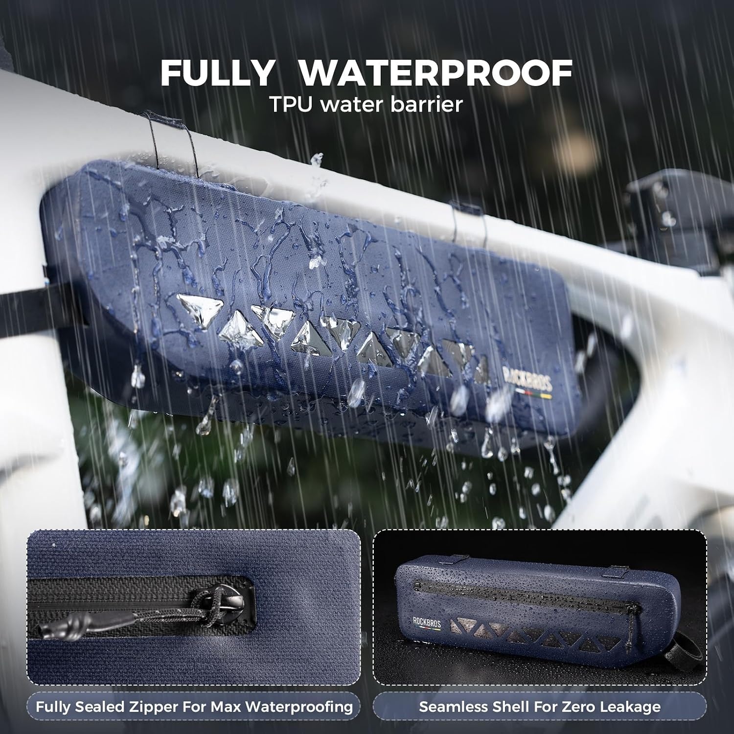 image:imageROCKBROS Bike Frame Bag Waterproof Under Top Tube Bike Bag Lightweight Buckle Lock Design TPU Material Frame Bag 17L Easy to Install Cycling Commuting for MTB Road BikeOrange