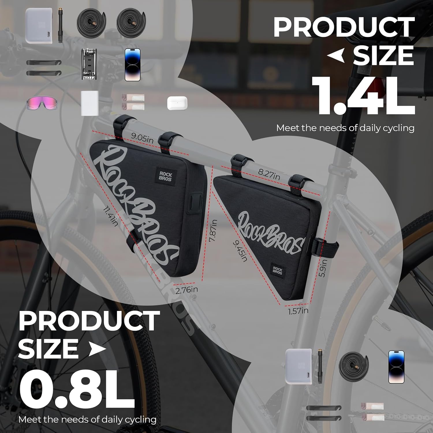 image:imageROCKBROS Bike Frame Bag Bicycle Triangle Storage Bag Stylish Lightweight Cycling Accessories Adjustable Install Position for Mountain Road Commuter Bikeblue