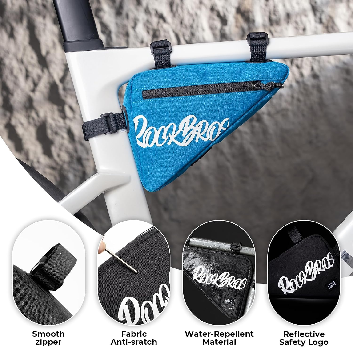 image:imageROCKBROS Bike Frame Bag Bicycle Triangle Storage Bag Stylish Lightweight Cycling Accessories Adjustable Install Position for Mountain Road Commuter Bikeblack