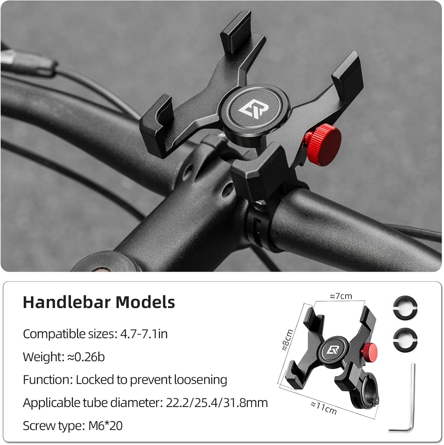 image:imageROCKBROS Bike Phone Holder Aluminum Bike Phone Mount HolderHandlebar Mounted Cell Phone Holder for 4771 Inch Phones Stem MountHandlebar Mount